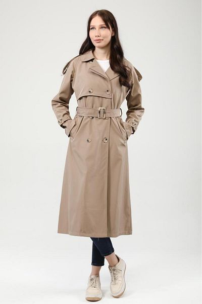 Jamila Raglan Sleeve Seasonal Lined Long Trench Coat, Cap