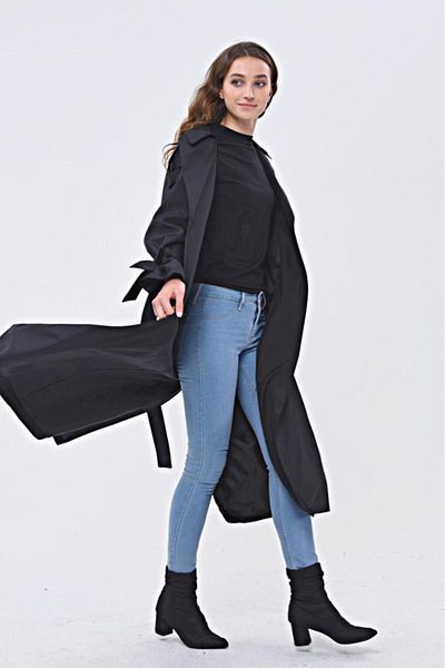 Jamila Single Button Reglan Sleeve Long Seasonal Lined Trench Coat/cap