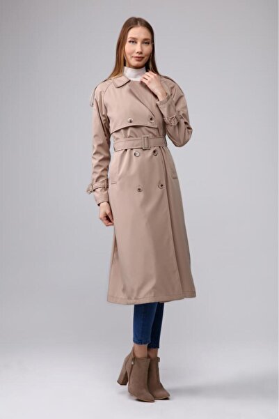 Jamila Reglan Kol Mevsimlik Astarlı Uzun Trençkot,kap