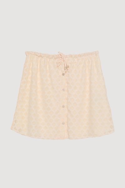 Quzu Front Buttoned Textured Mini Skirt with Elastic Waist Ecru