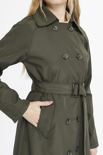 Jamila Uzun Boy Kemerli Astarlı Kadın Trençkot