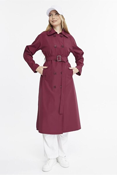 Jamila Uzun Boy Kemerli Astarlı Kadın Trençkot