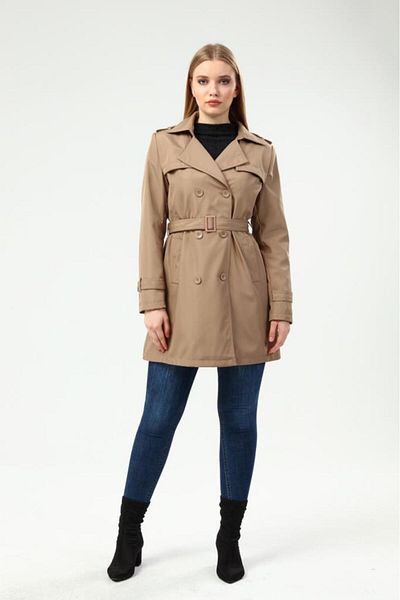 Jamila Women's Large Size Lined Trench Coat Cap