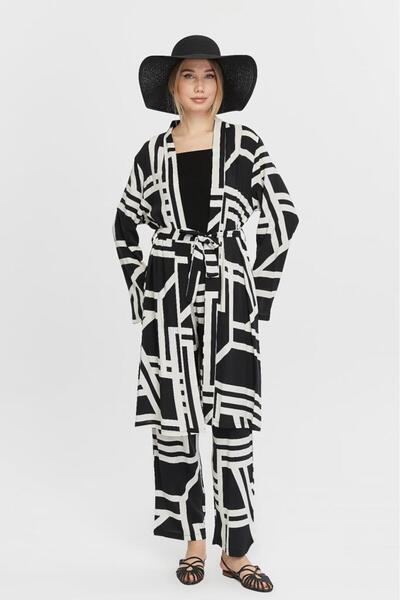 Jamila Renkli Ikili Takım Kadın Kimono