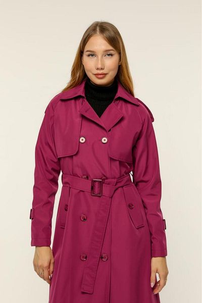 Jamila Double Pocket Seasonal Bondit Fabric Long Women's Trench Coat