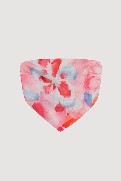 Quzu Floral Patterned Strapless Crop Bustier Blouse Pink