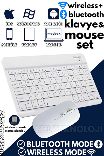 Genel Markalar Mini Kablosuz Wireless Klavye Mouse Seti 2.4 Ghz Beyaz
