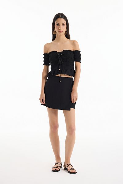 Quzu Textured Lace Detailed Shorts Skirt Black