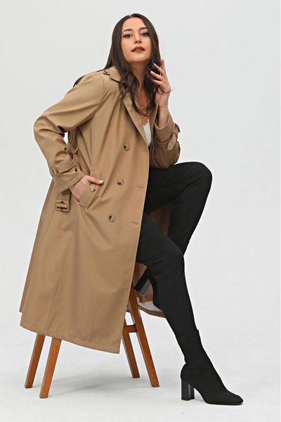 Jamila Long Plus Size Women's Lined Trench Coat