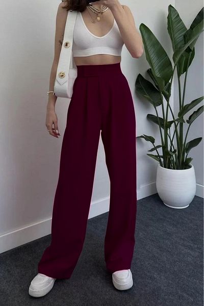 M&N Women's High Waist Wide Leg Palazzo Pants with Velcro Closure