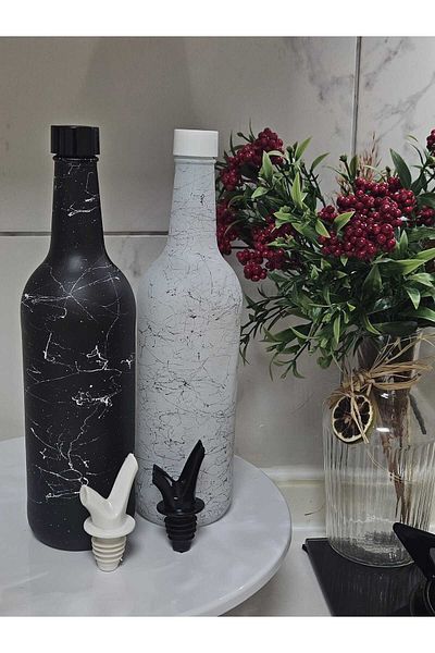 Hane Double Granite Patterned Black and White Matte Painted Glass Oil Vinegar 750cc