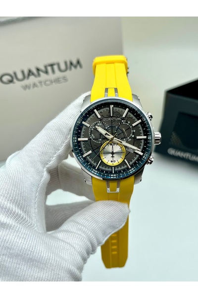 Quantum Men's Wrist Watch New Model Silicone Green Color Function Genuine Leather Card Holder with Calendar