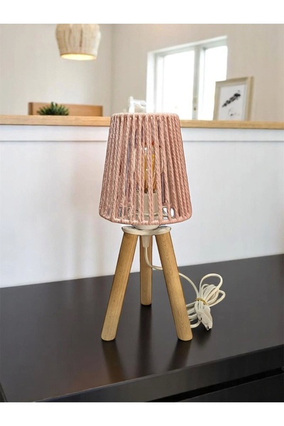 CONANA Three Leg Mini Wooden Lampshade (Powder Macrame Rope Headboard)