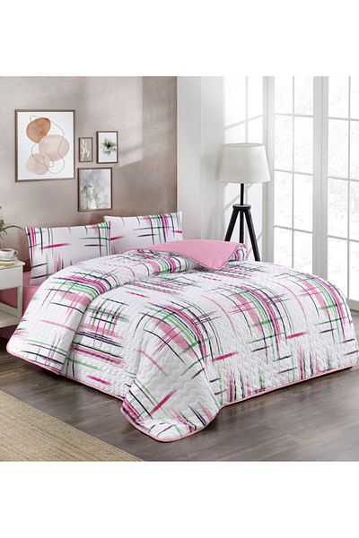 Kristal By Taç Crystal Pink 4 Season Quilted Double Quilt Can Be Placed Duvet Cover Set