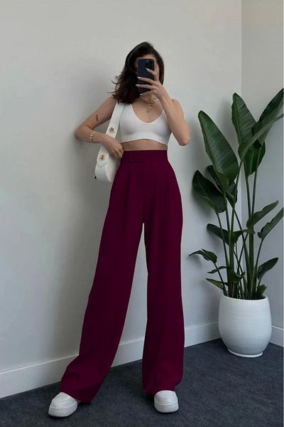 M&N Women's High Waist Wide Leg Palazzo Pants with Velcro Closure
