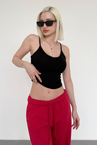 Madmext Black Strap V-Neck Tank Top Mg2454