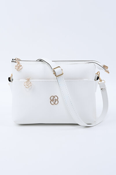 SHAKA White Shk226 Faux Leather, Zippered 3 Compartment Hand, Arm and Shoulder Bag