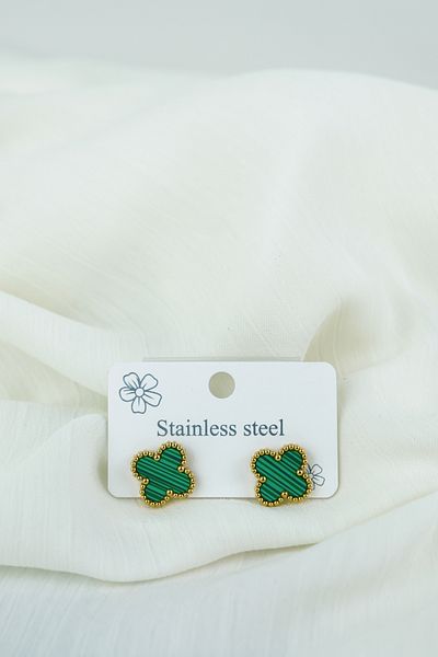Bige Sultan Steel Green Clover Earrings Van Cleef