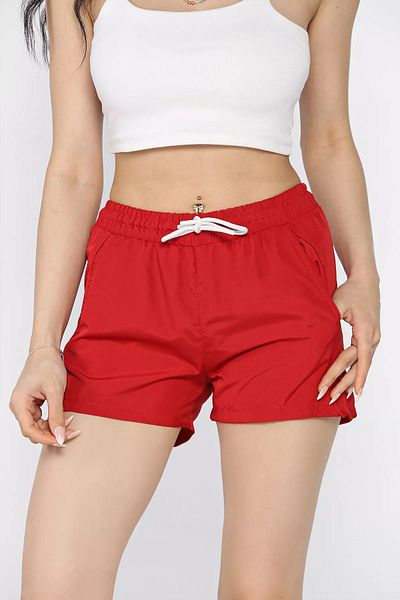 GÜLSELİ Red Women's Printed Pocketed Swim Shorts