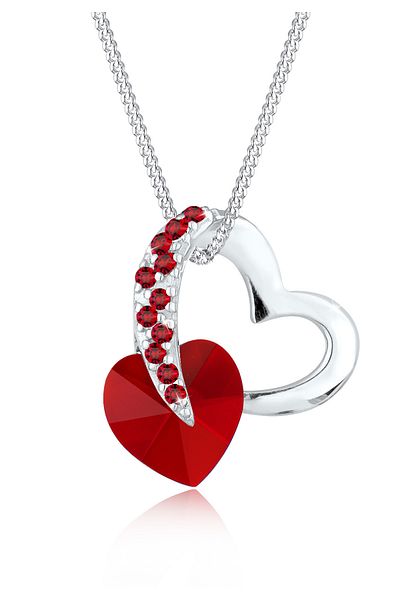 ELLI Halskette aus 925er Sterlingsilber mit weißen Herzkristallen