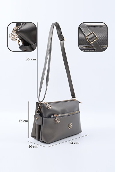 SHAKA Silver Shk226 Faux Leather, Zippered 3 Compartment Hand, Arm and Shoulder Bag