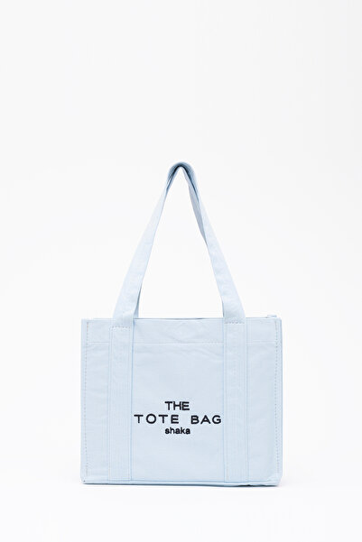 SHAKA Mavi U45 Çıt Çıt Kapatmalı The Tote Bag İşlemeli Kanvas Kumaş Günlük Ka...