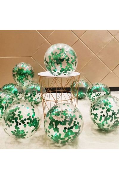 Deniz Party Store Transparent Balloon Set with Green Confetti - 10 Pieces
