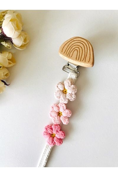 Hobimaker Daisy Knitted Natural Pacifier Chain, Pacifier Strap
