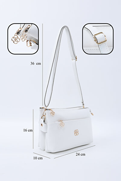 SHAKA White Shk226 Faux Leather, Zippered 3 Compartment Hand, Arm and Shoulder Bag