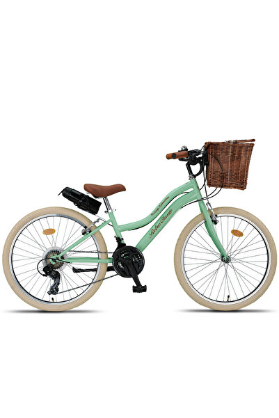 Trendbisiklet Retro Classic 24 Jant Bisiklet, Shimano 21 Vites, Hasır Sepetli Vintage Şehir Bisikleti Krem Lastik