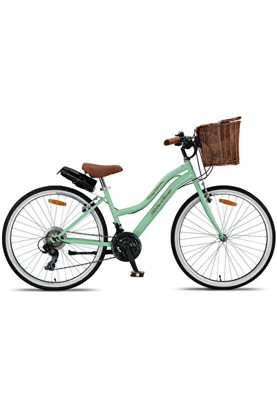 Trendbisiklet Retro Classic 26 Jant Bisiklet, Shimano 21 Vites, Hasır Sepetli Vintage Şehir Bisikleti, Mint Yeşili