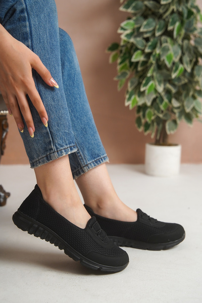 Krowaz Armour Kadın Siyah İp Detaylı Günlük Ayakkabı, Anne Ayakkabısı, Babet,...