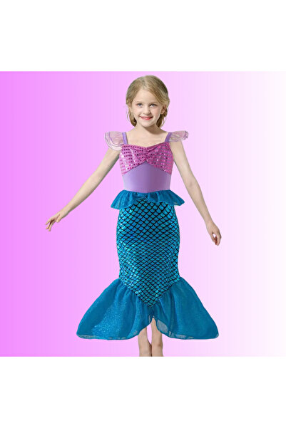 darko Kız Çocuk Deniz Kızı Tütü Etek Parlak Mor Konsept Elbise Denizkızı Pull...