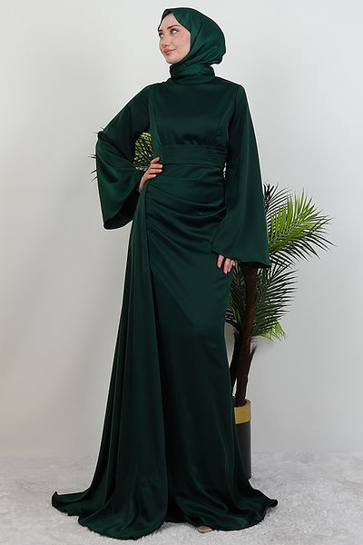 GİYZAMİLA Βραδινό φόρεμα Jasmine Satin Emerald