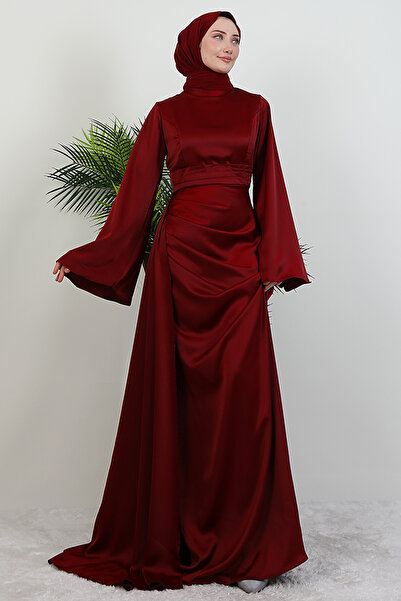 GİZ AGİYİM فستان سهرة من الساتان باللون العنابي