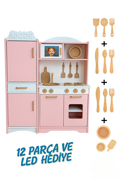 hedefixtoys Ahşap Oyuncak Mutfak Ve Buzdolabı Seti Fotoğraf Alanlı Raflı Çekm...