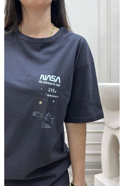CLAYES Футболка з принтом Smoke NASA з джерсі - футболка оверсайз з круглим вирізом і короткими рукавами