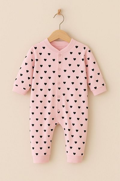 Minytrendy Baby Girl Boy Newborn Jumpsuit Heart Patterned Flexible Snap Jumpsuit Hospital Release Baby Gift