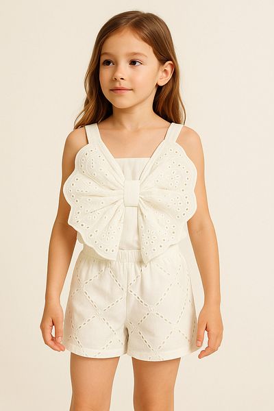 wakawakakidsstore White Fisto Bow Detailed Girl's Blouse