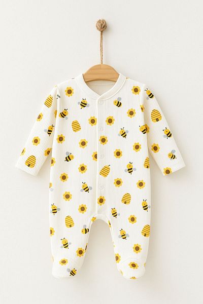 Minytrendy Girl Boy Baby Newborn Jumpsuit Bee Patterned Flexible Snap Jumpsuit Hospital Release Baby Gift