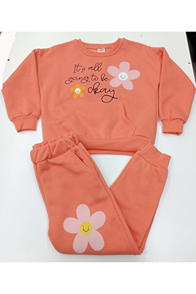 BAŞAK ÇOCUK GİYİM 415901 طقم أطفال 3 قطع زهرة بي مطبوع جيوب طقم بناتي 5 سنوات...