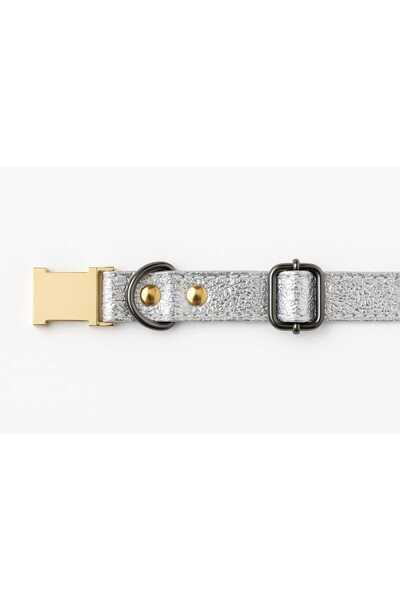 Pawsim Kişiye Özel Gümüş Renkli Tasma , İsimli Tasma - Altın Harfli, Parlak, S-M-L Beden ( SADECE TASMA )