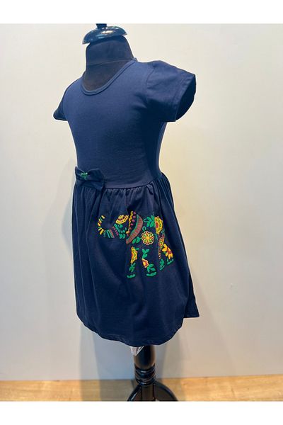neocotton Fata - Rochie din Bumbac Pieptanat din Bumbac Imprimat Elefant Etnic, mânecă scurtă