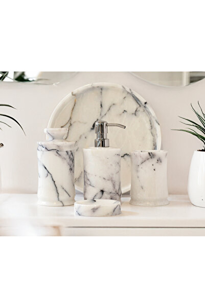 marbelix Celestia Ultra Luxury 5-Piece Lilac Marble Bathroom Set - Imported Steel Pump - Special Production - Round Tray