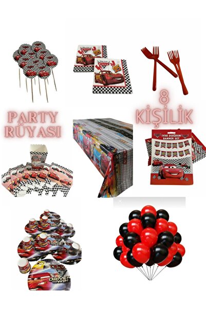 partyrüyası Cars Cars Themed Birthday Set for 8 People