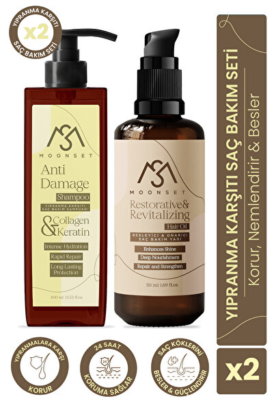 moonset Yıpranmış Saçlara Özel Bakım Seti, Kolajen Keratin Şampuan Yağ
