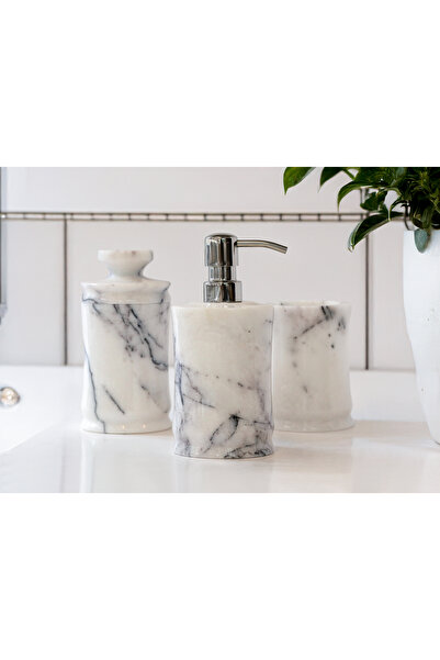 marbelix Celestia Ultra Luxury 5-Piece Lilac Marble Bathroom Set - Imported Steel Pump - Special Production - Round Tray