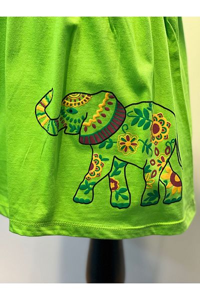 neocotton Fata - Rochie din bumbac pieptanat din bumbac imprimat elefant etnic, mânecă scurtă