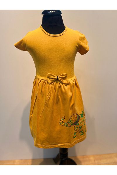 neocotton Girl - Ethnic Elephant Printed Cotton Combed Cotton Dress, Short Sleeve