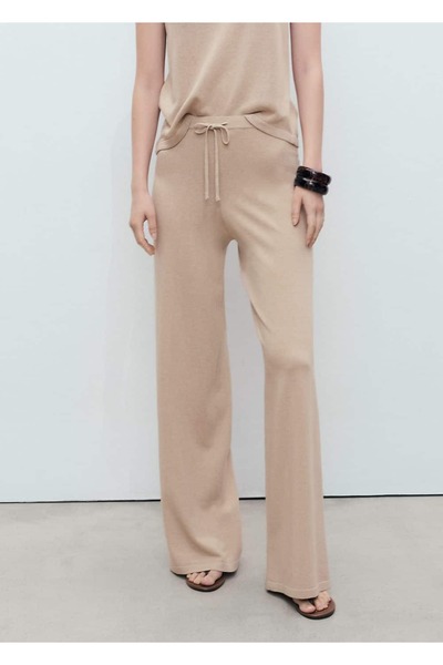 MANGO Woman Pamuklu keten triko pantolon